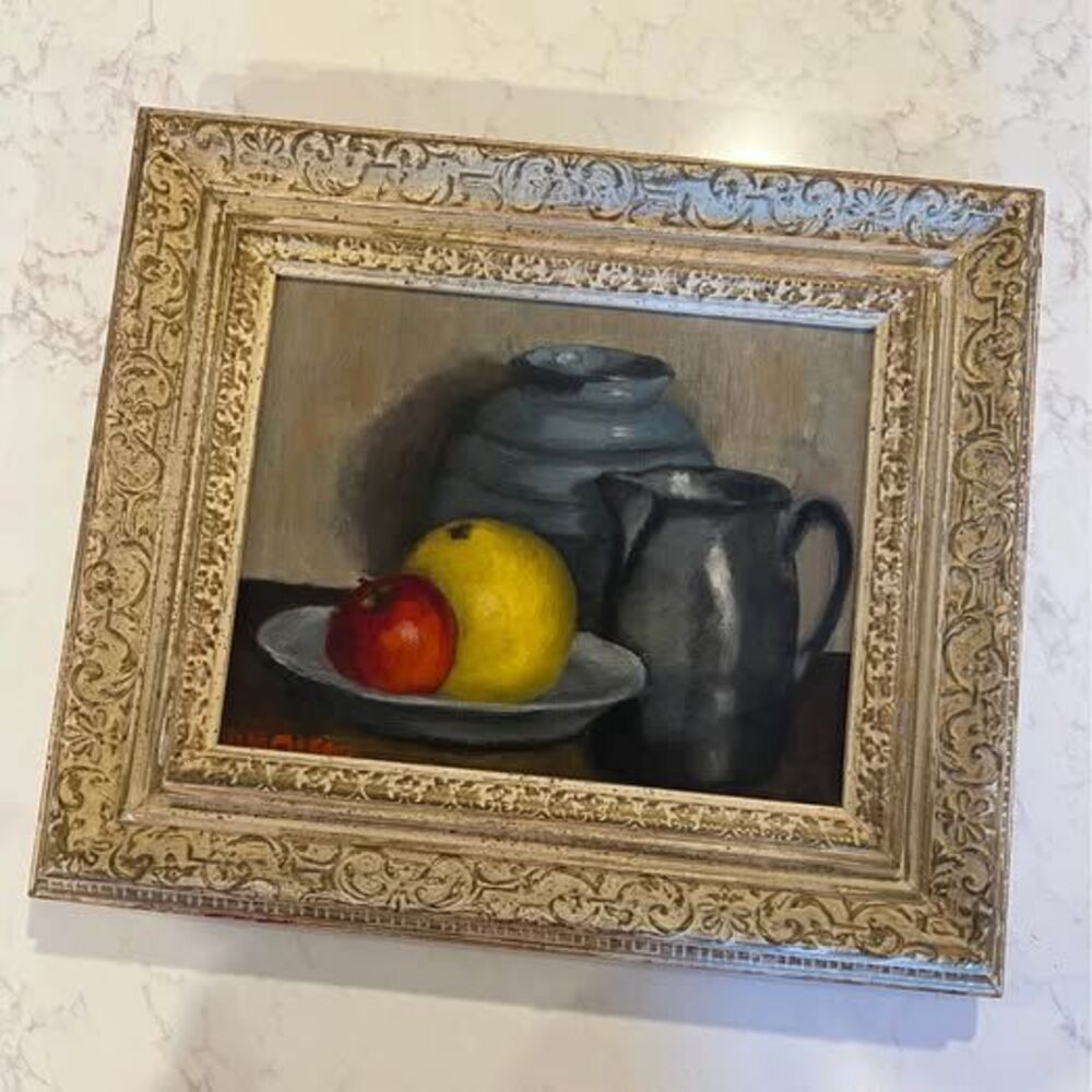 Vintage Still Life Oil Painting in Ornate Gilt Frame